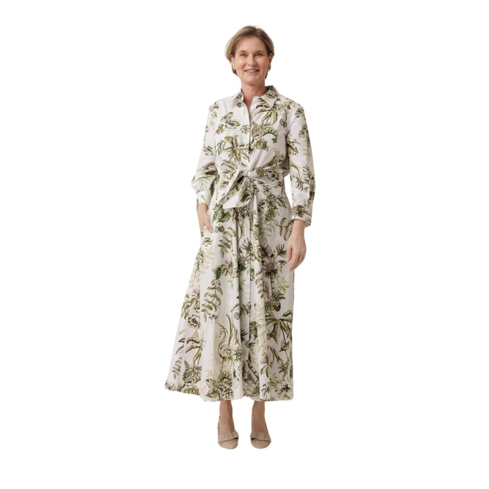 Sara Roka Maxi Jurk met Natuurprint en Strikdetail Multicolor Dames