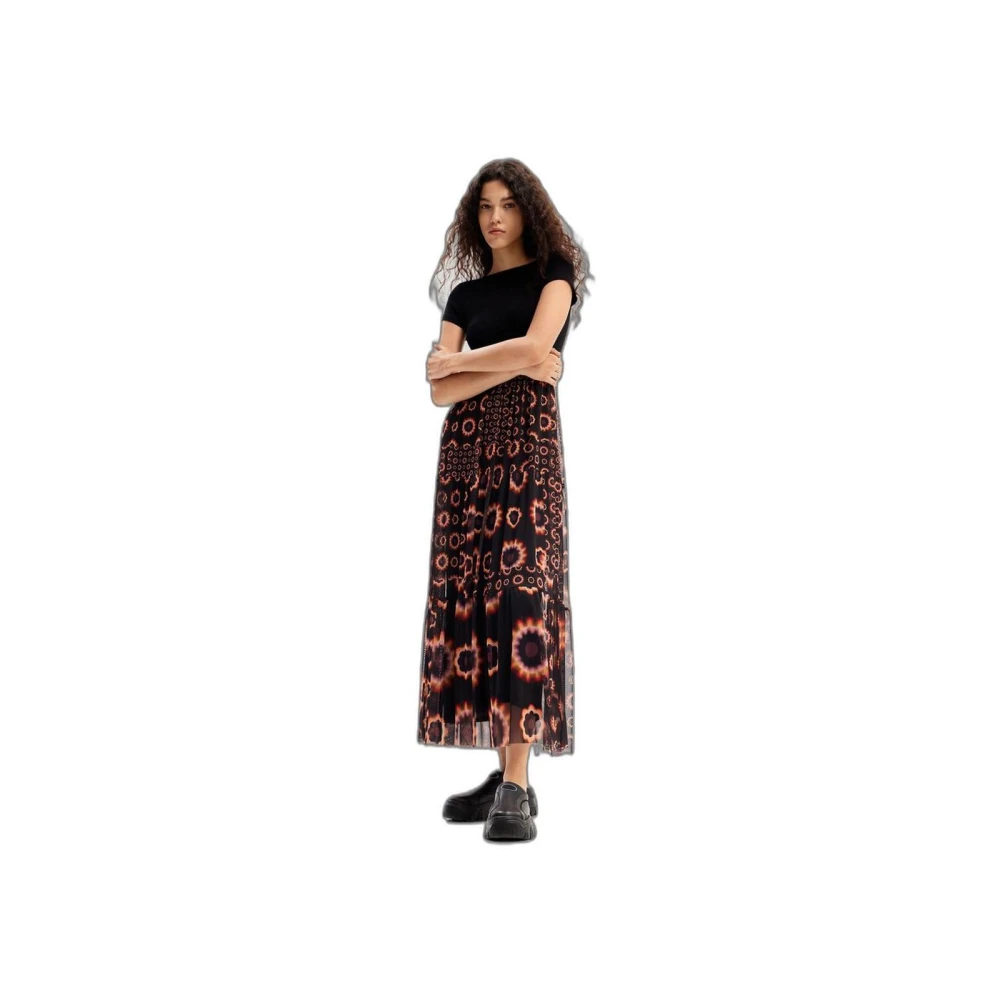 Desigual Elegante Zwarte Lange Jurk Mix Black Dames