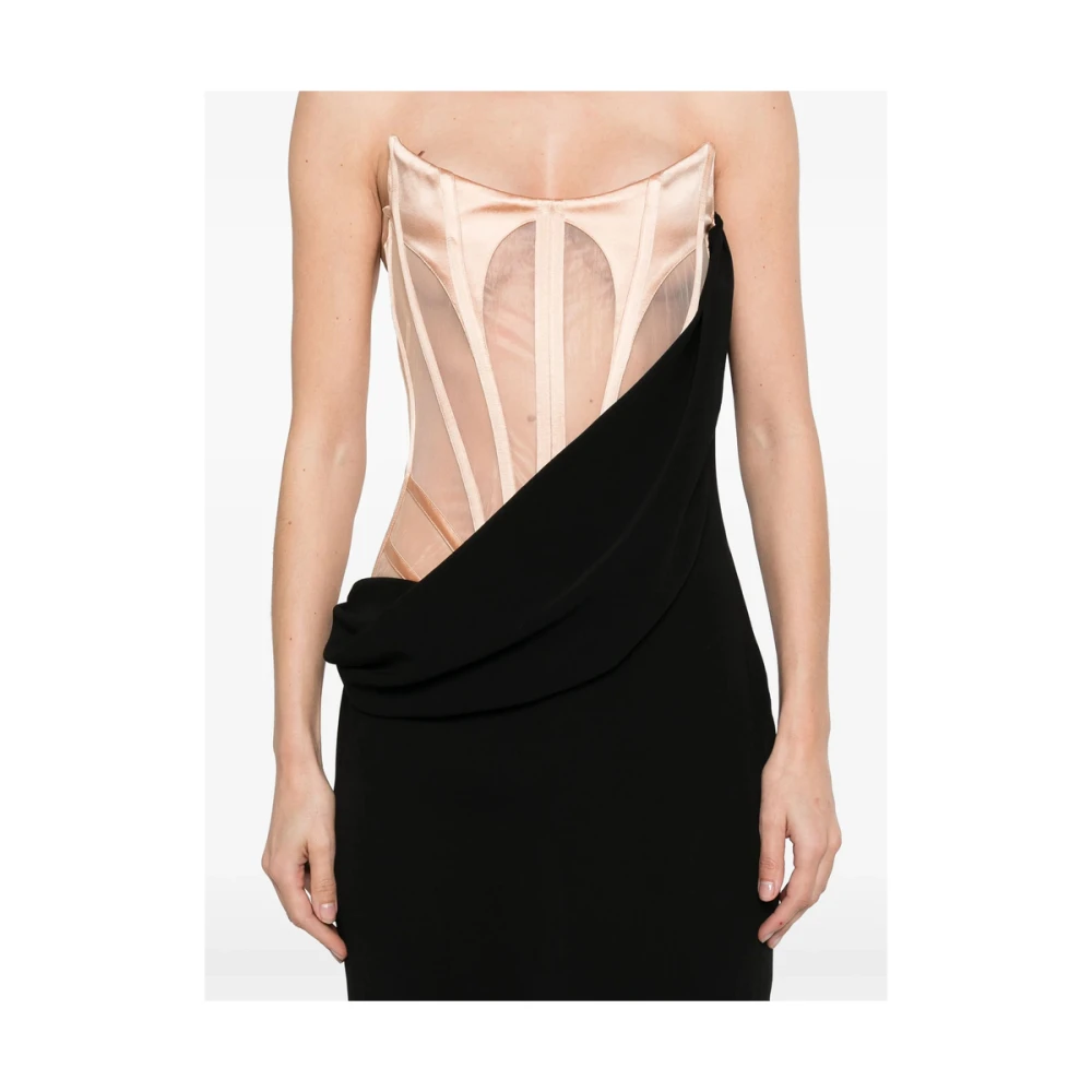 Mugler Zwarte Vetersluiting Mieder Transparante Bustier Jurk Black Dames