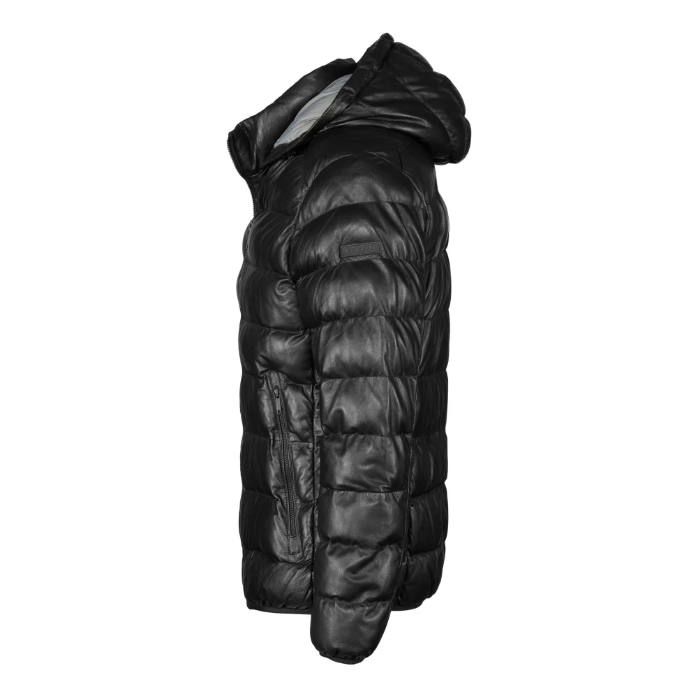 Bugatti Stijlvolle leren jas met logoplaatje Black Heren