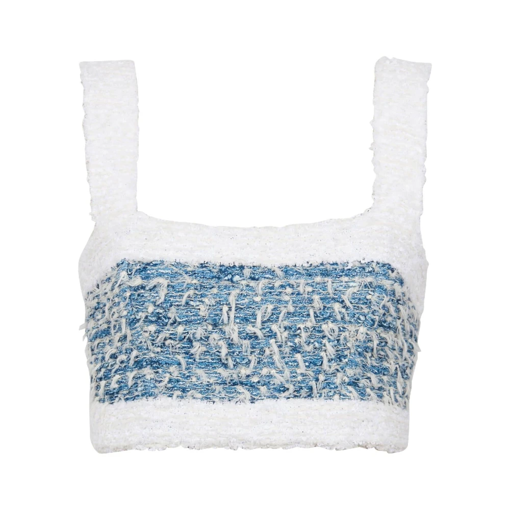 Hvit Denim Tweed Crop Top