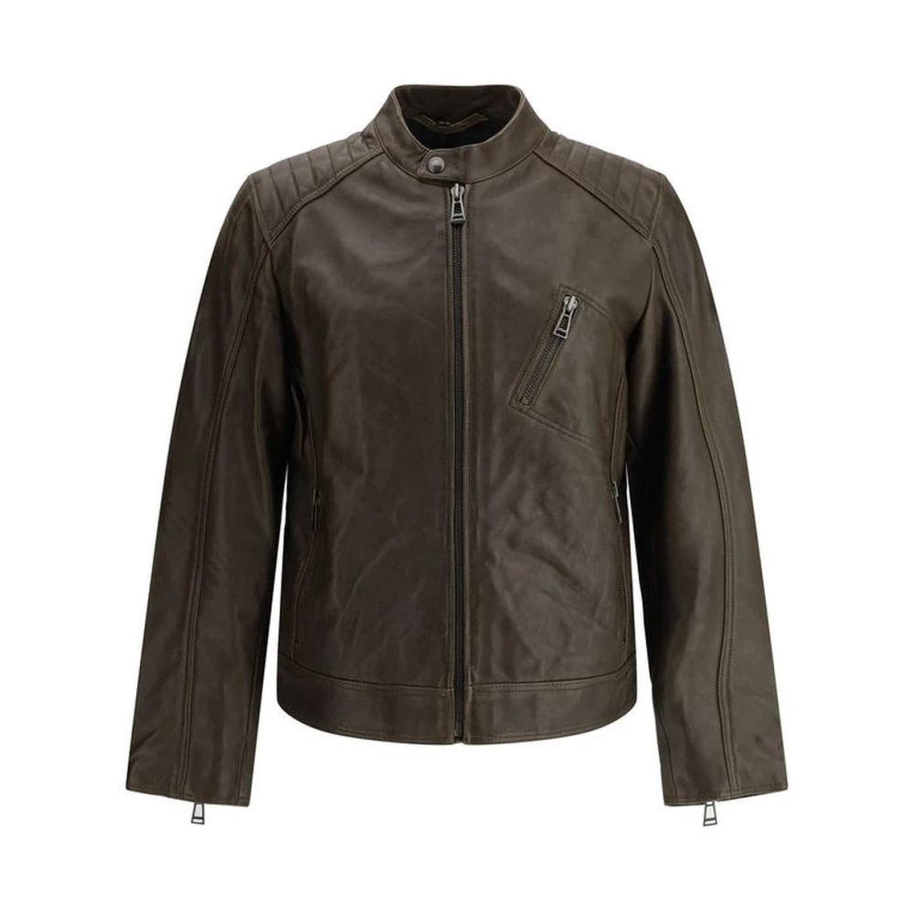 Belstaff Geëtst Logo Lamsvacht Racer Jas Brown Heren