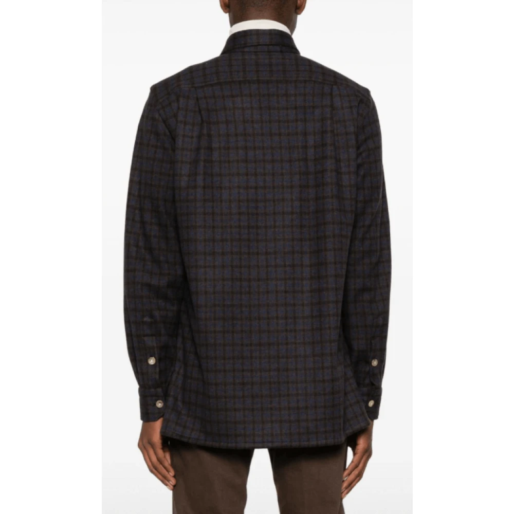 Kiton Bruine Flanellen Overhemd met Borstzakken Brown Heren