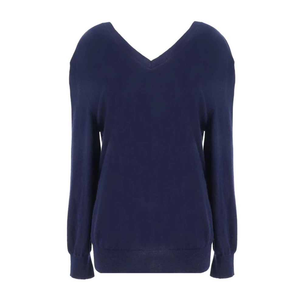 Prada Kasjmier V-hals Vest met Ribboord Blue Dames