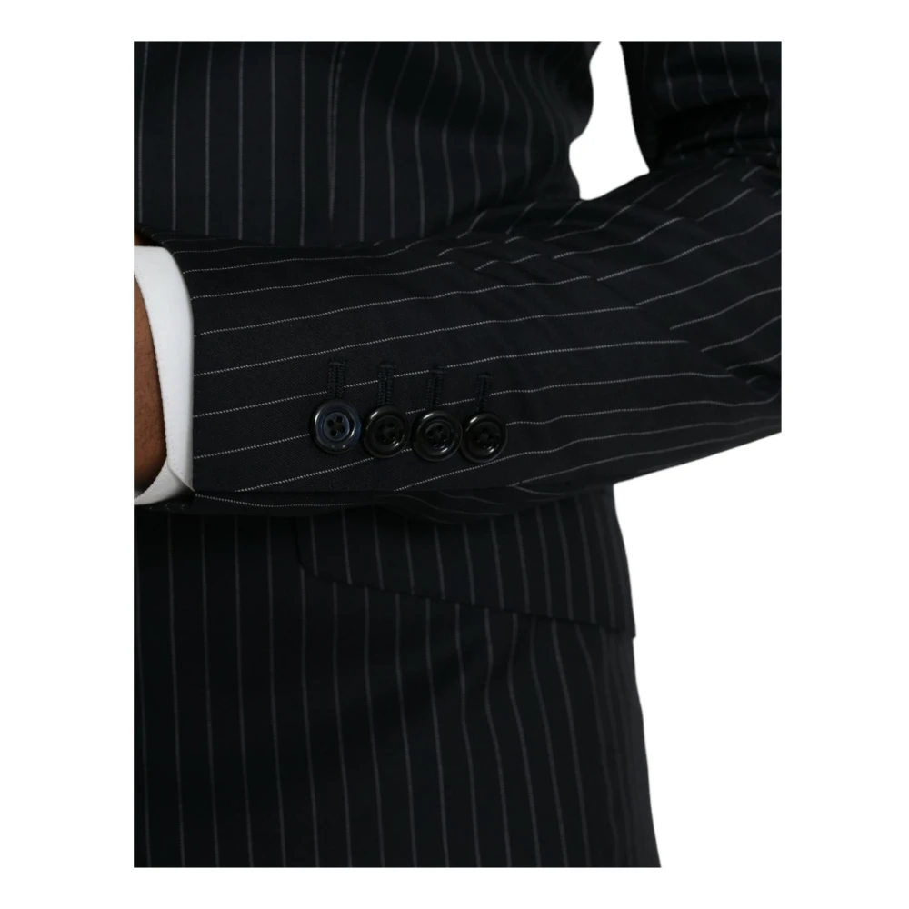 Dolce & Gabbana Zwart Gestreepte Double Breasted Coat Blazer Black Heren
