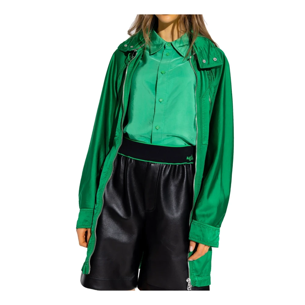 Bottega Veneta Satin Parka met Afneembare Kraag Green Dames