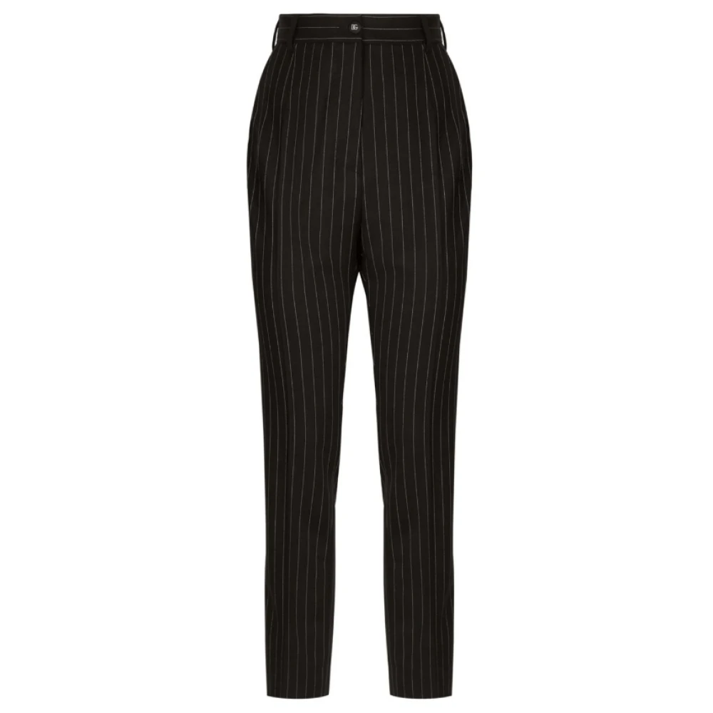 Dolce & Gabbana Verticaal Gestreepte Twill Broek Black Dames