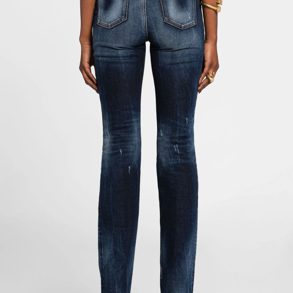 Roberto Cavalli Patchwork Straight-Leg Jeans met dierenprint Blue Dames