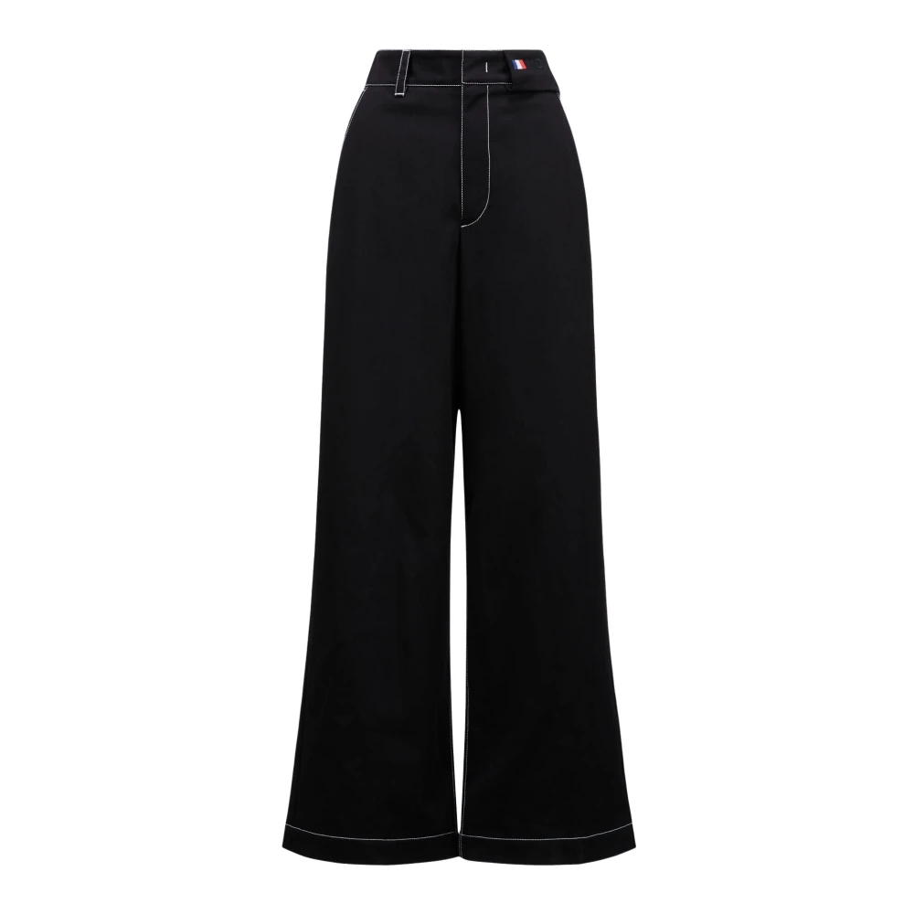 Moncler Women's Black High Rise Wide-Leg Trousers With Topstitching - Wide Jeans - M - Jeans