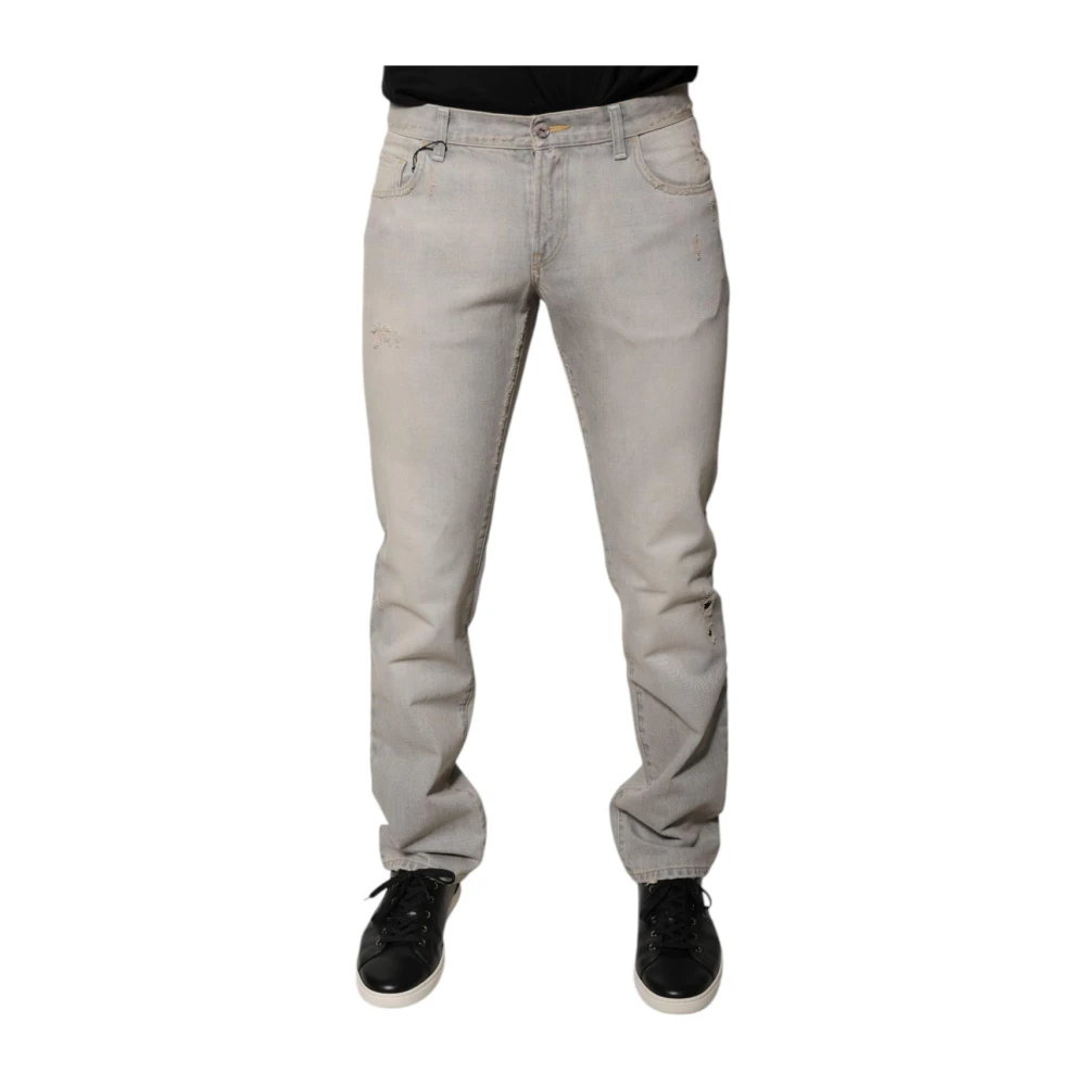 Dolce & Gabbana Men's Gray Grey Skinny Denim Jeans With Logo - Slim-Fit Trousers - 2XL - Trousers