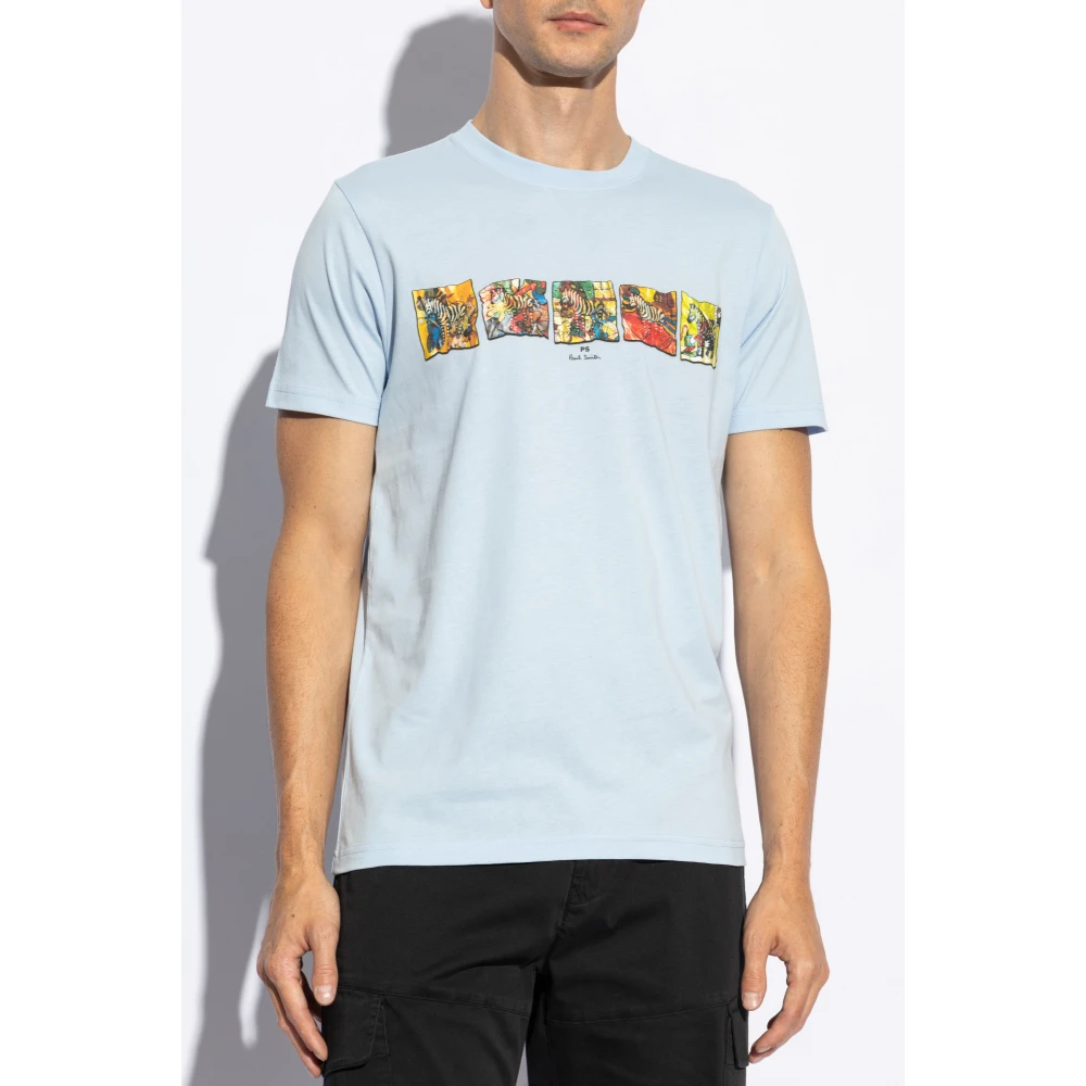 PS By Paul Smith Bedrukt T-shirt Blue Heren