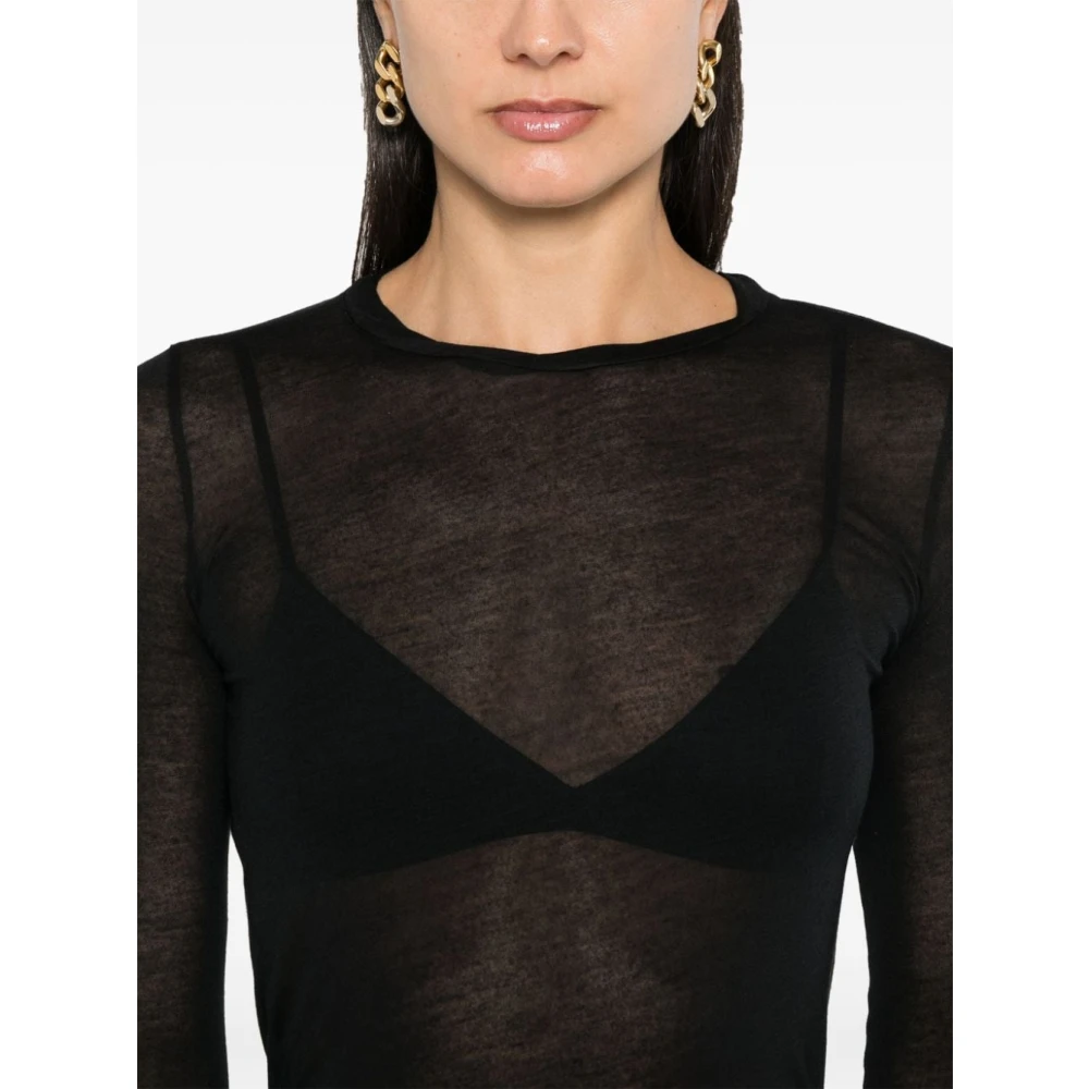 majestic filatures Zwarte Crew Neck Gebreide Trui Black Dames
