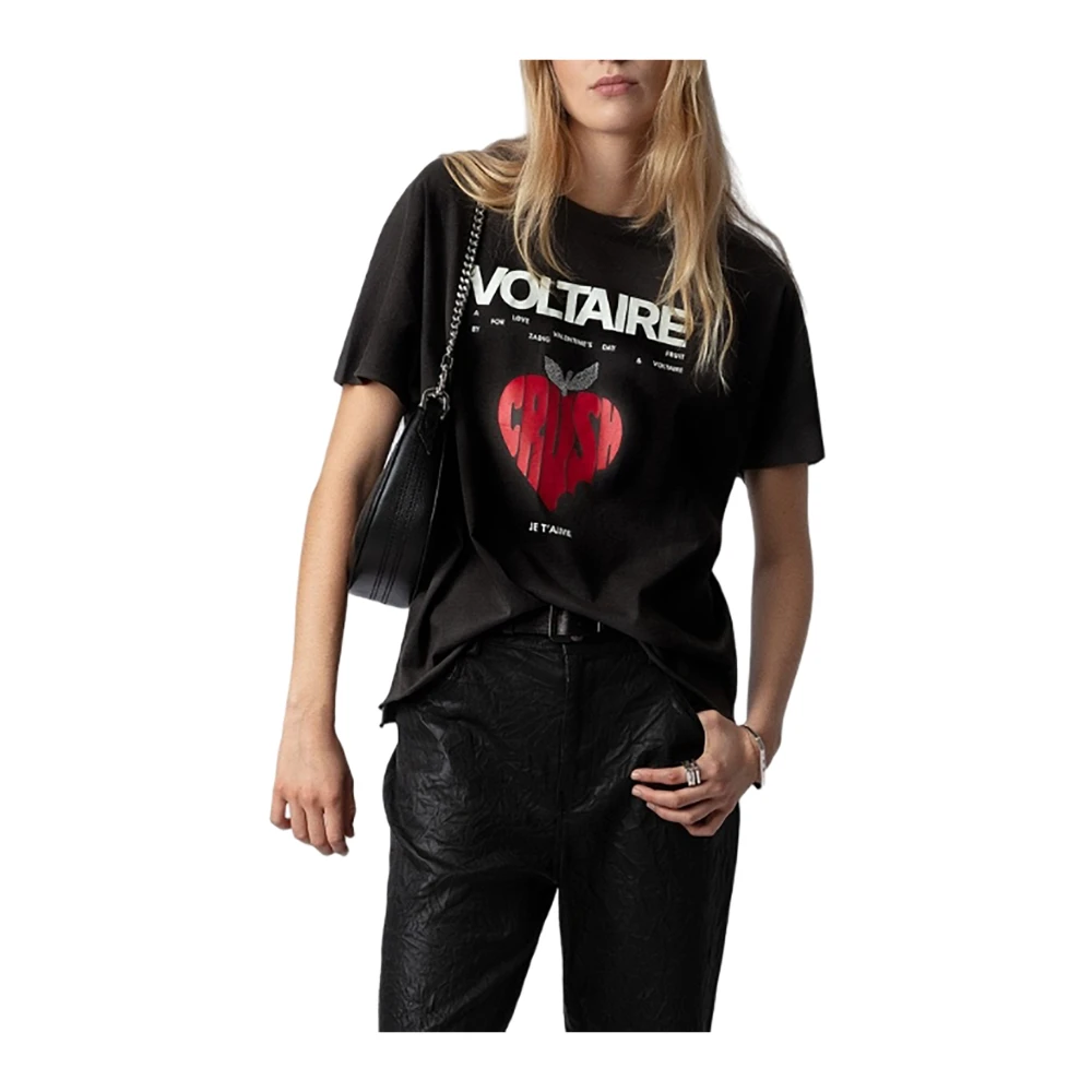 Zadig & Voltaire Donkergrijze Katoenen T-shirt met Strass Details Black Dames