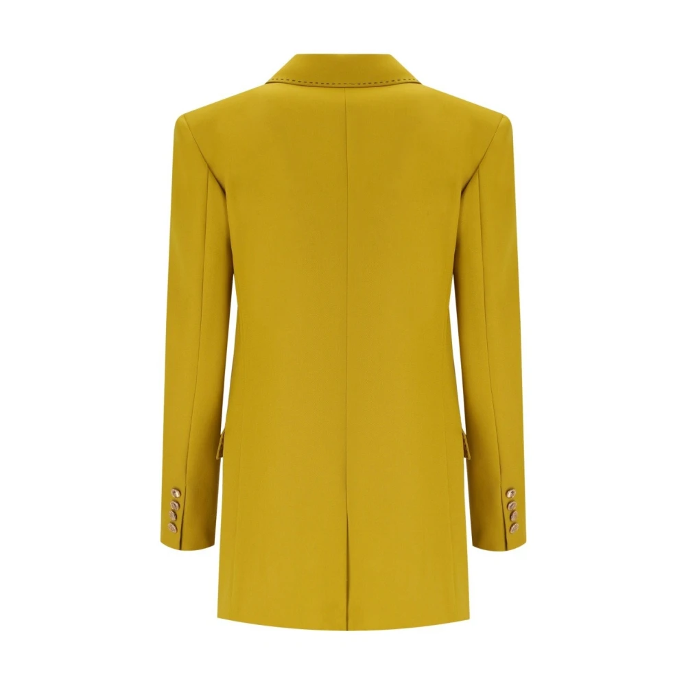 Elisabetta Franchi Curry Double-Breasted Jas met Gouden Knopen Yellow Dames