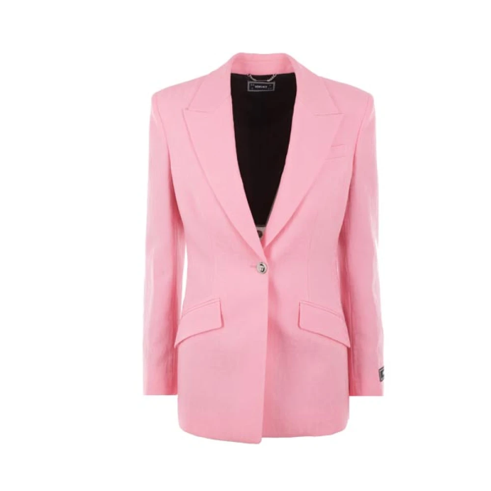 Versace Roze Jacquard Jas met Medusa Knopen Pink Dames
