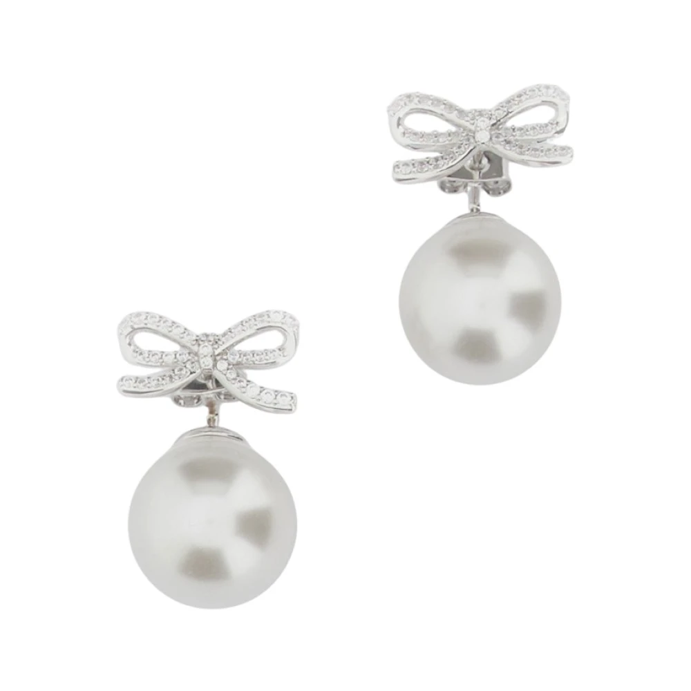 Self Portrait Crystal Bow Pearl Back Earrings - Female - Earrings - Gray - One Size - Accessories