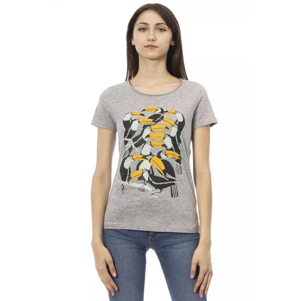 Trussardi Grijze Katoenen T-shirt met Korte Mouwen en Voorkant Print Gray Dames