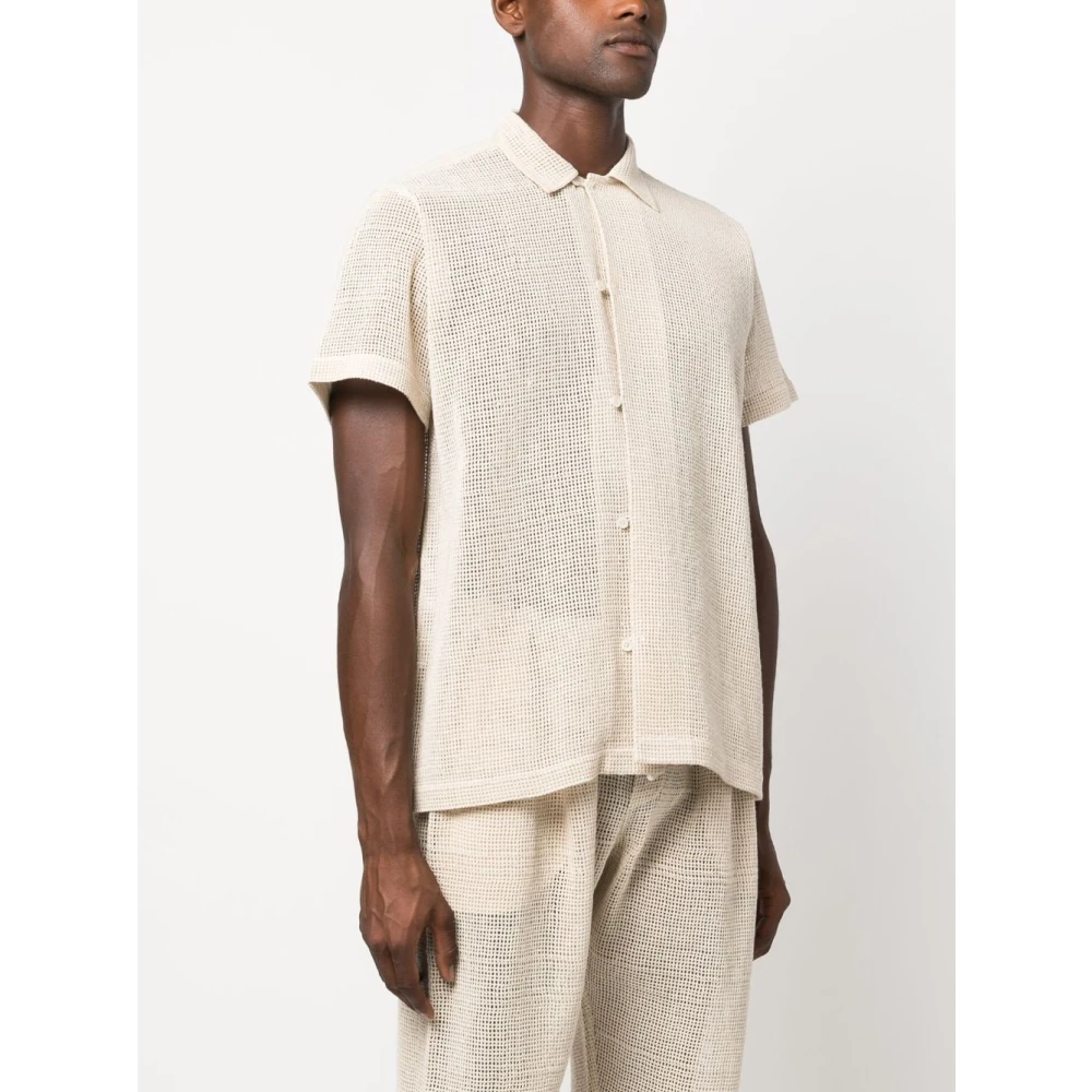 Bode Beige Katoenen Mesh Korte Mouw Shirt Beige Heren
