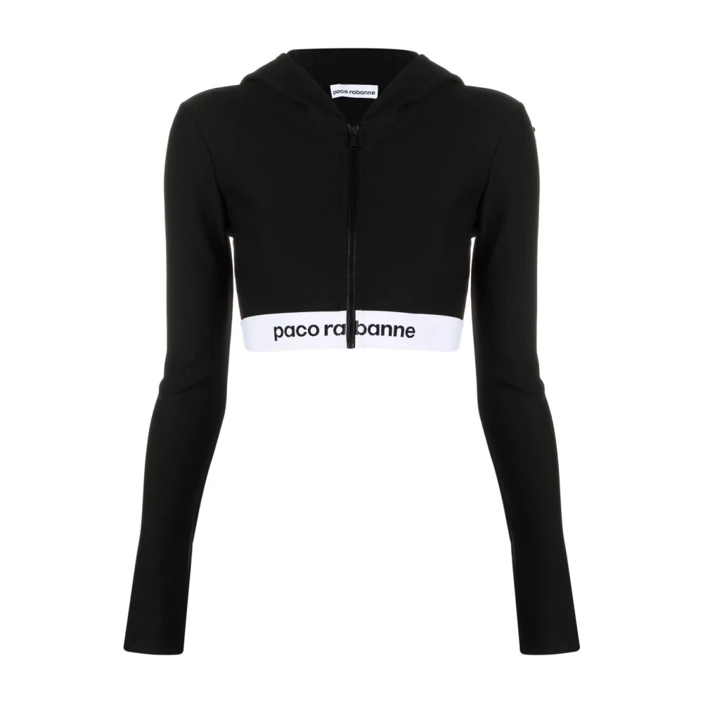 Svart Bomull Cropped Hoodie Genser