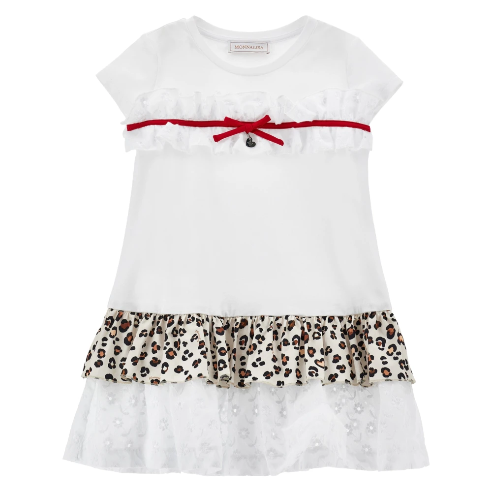 Monnalisa Girls White Dresses, 12 Y, Spotted Ruffle Dress In