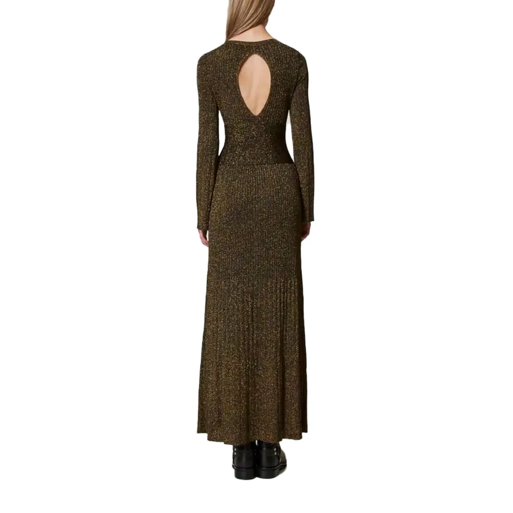 Twinset Elegante Viscose Jurk met Geribbelde Details Green Dames