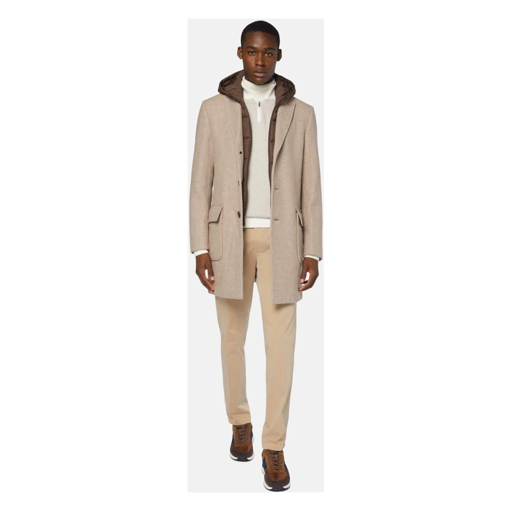 Boggi Milano Wollen jas met capuchon en bib Beige Heren