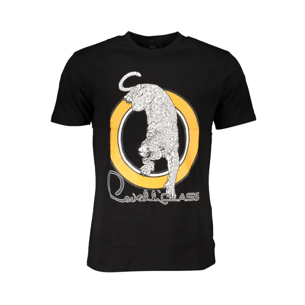 Cavalli Class Zwart Katoenen T-shirt met Print Logo Black Heren