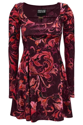 Baroque-Print Long-Sleeve Mini Dress