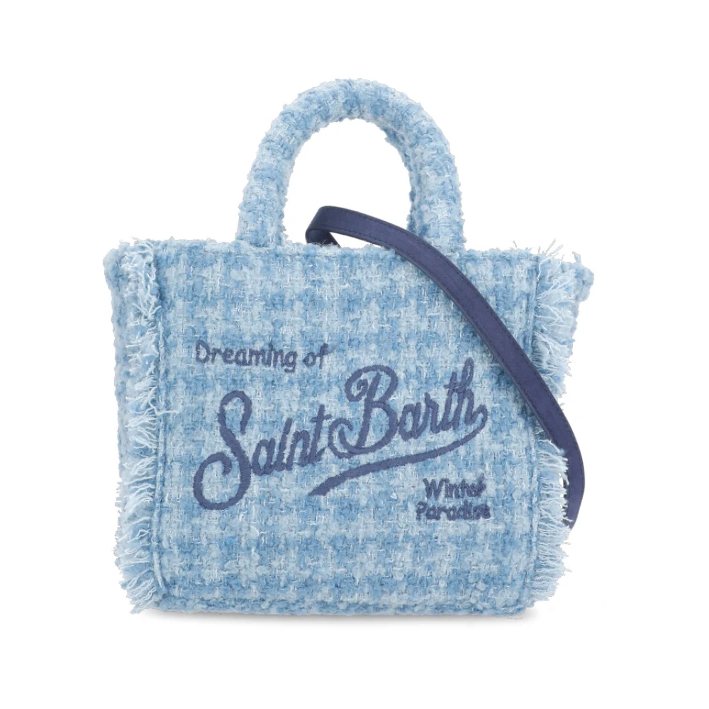 Saint Barth Blauwe Wollen Handtas met Franjes Blue Dames
