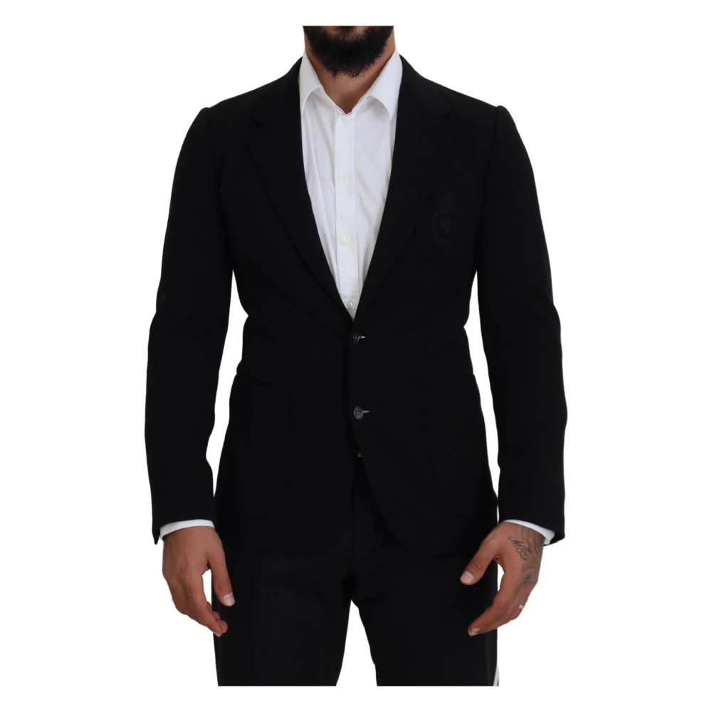 Dolce & Gabbana Men's Black Wool Blazer With Crown Bee Embroidery