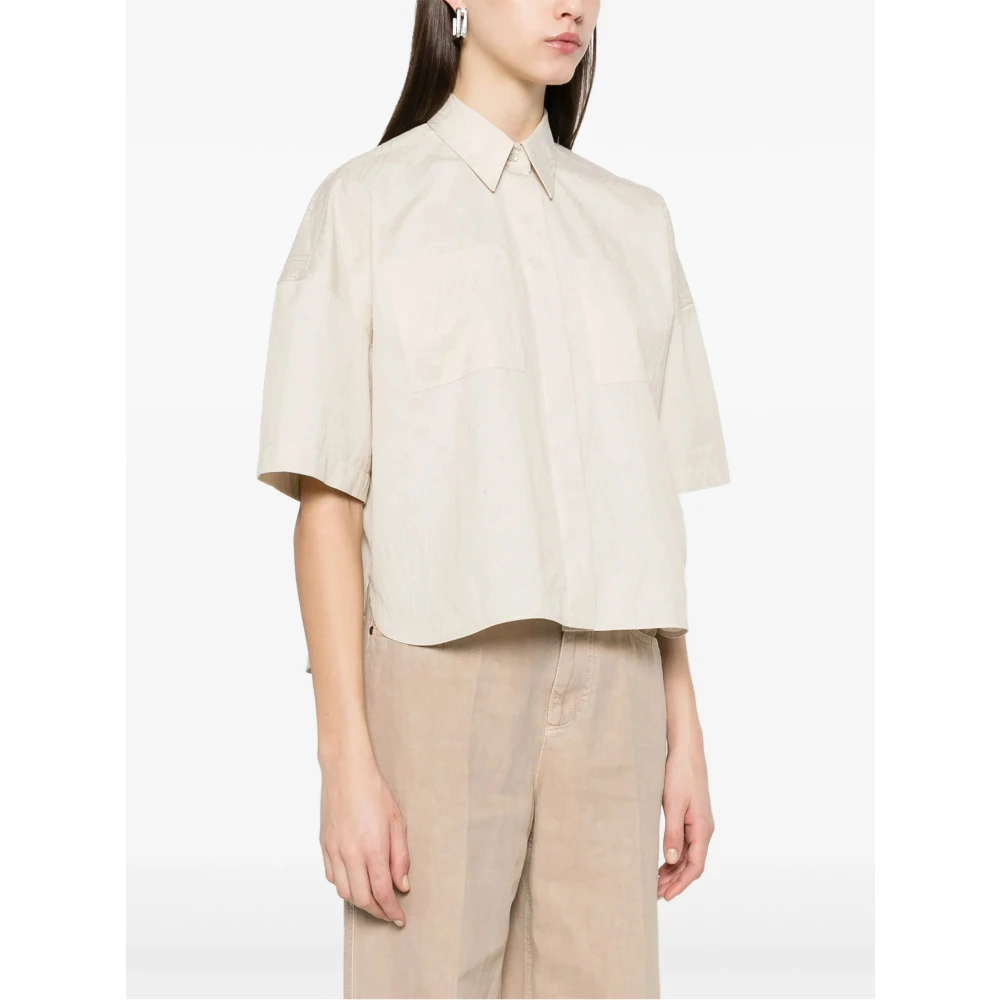 BRUNELLO CUCINELLI Elegante damesblouse met korte mouwen Beige Dames