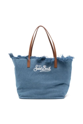 Cotton Shoulder Bag with Embroidered Logo