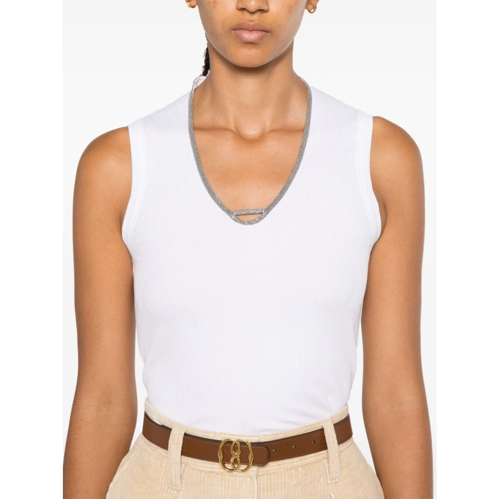 BRUNELLO CUCINELLI Witte Mouwloze Top met Monili Detail White Dames