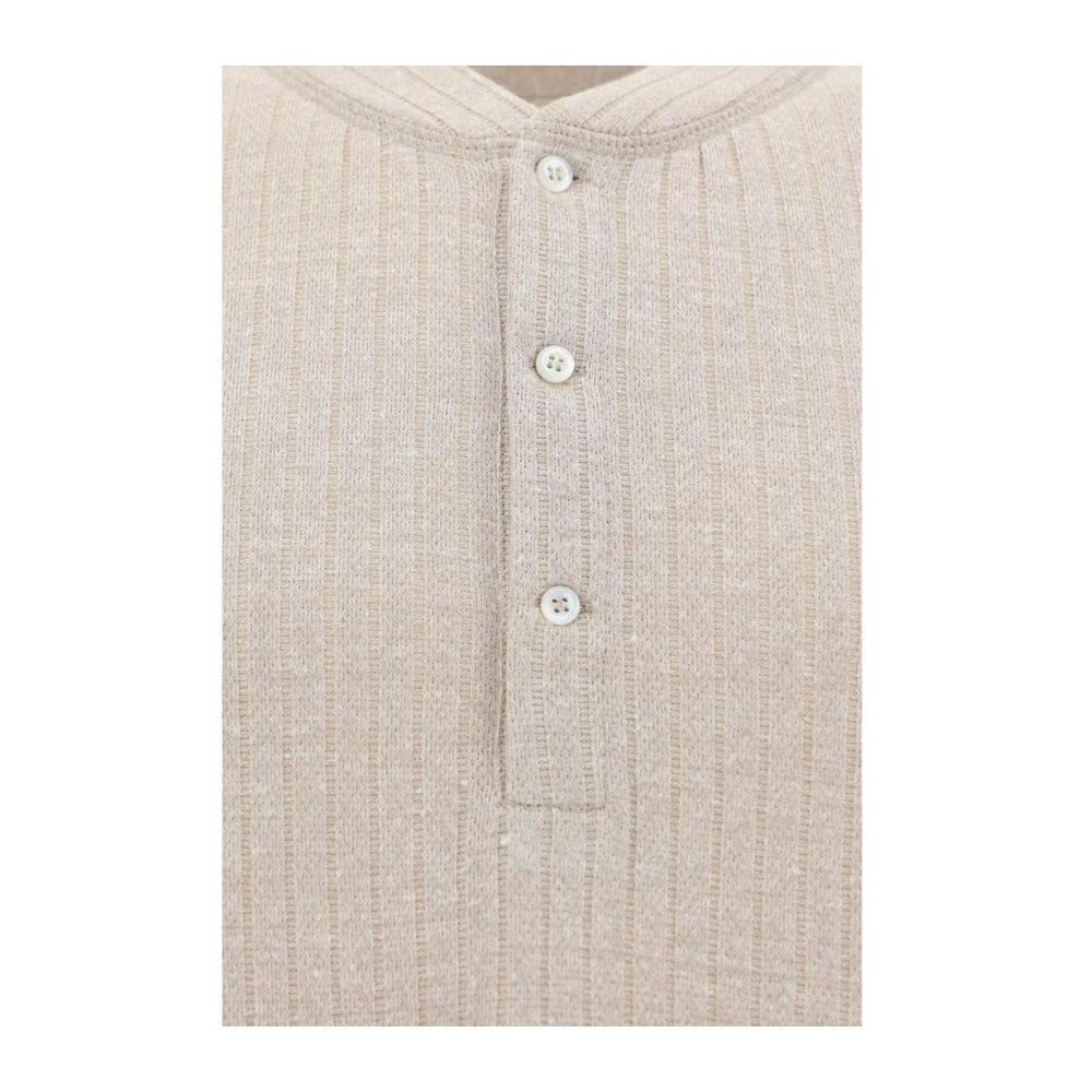 BRUNELLO CUCINELLI Gebreide Linnen Poloshirt met Knopen Beige Heren