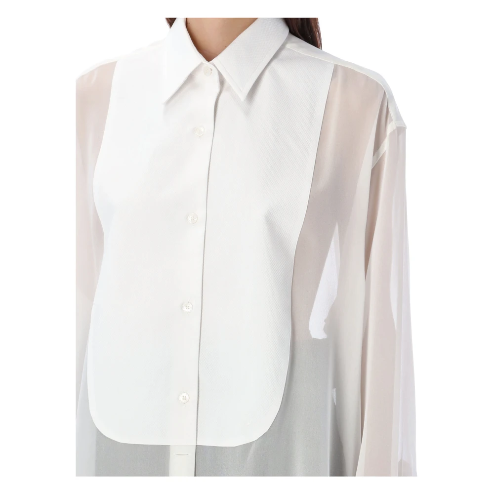 Stella Mccartney Witte S-Wave Zijden Chiffon Tuxedo Shirt White Dames