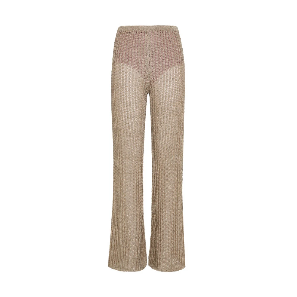 Forte Lurex Gebreide Flare Broek Brons Beige Dames