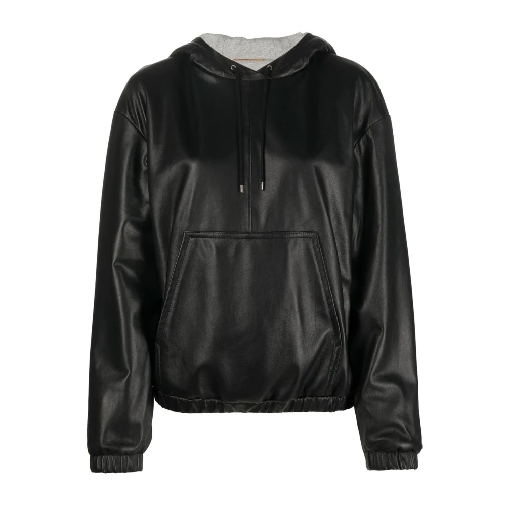 Saint Laurent Leren Top met Capuchon en Zak Black Dames