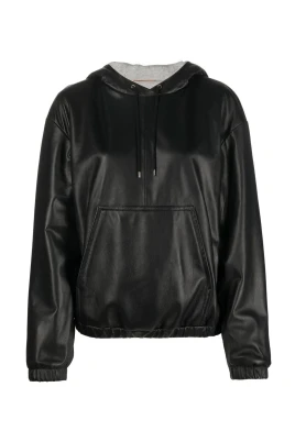 Läderhoodie med ficka