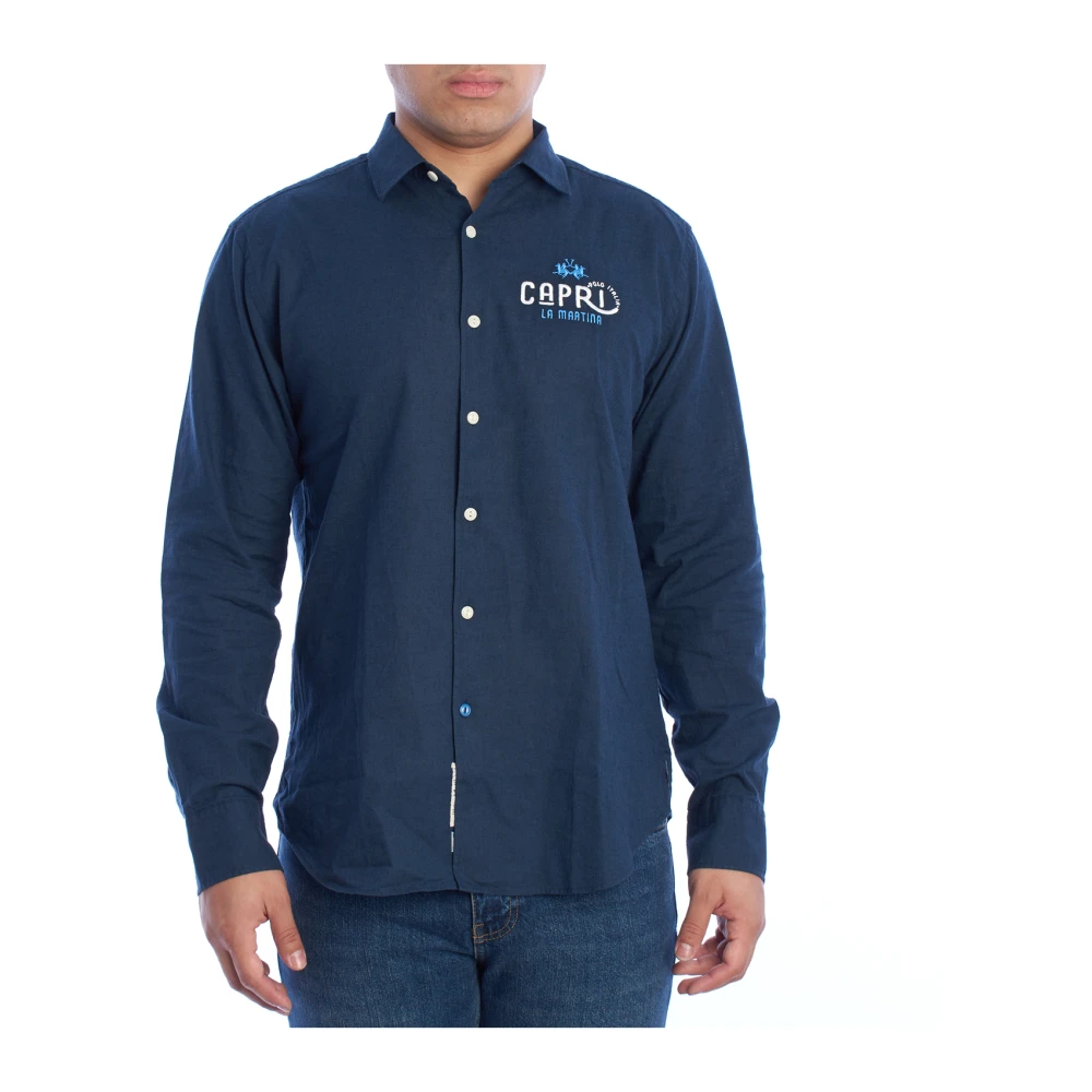 LA MARTINA Heren lange mouwen overhemd Blue Heren