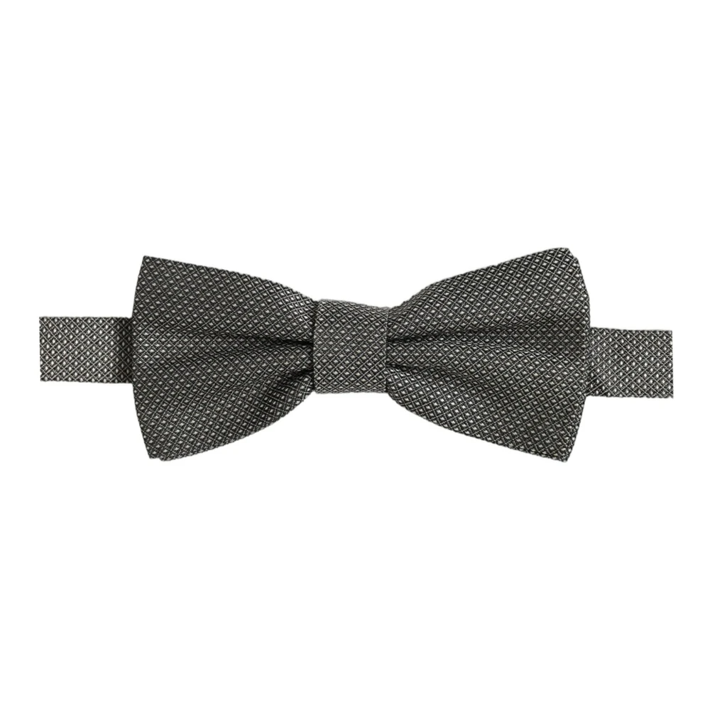 Dolce & Gabbana Men Gray Silk Patterned Adjustable Neck Papillon Bow Tie - Image 2