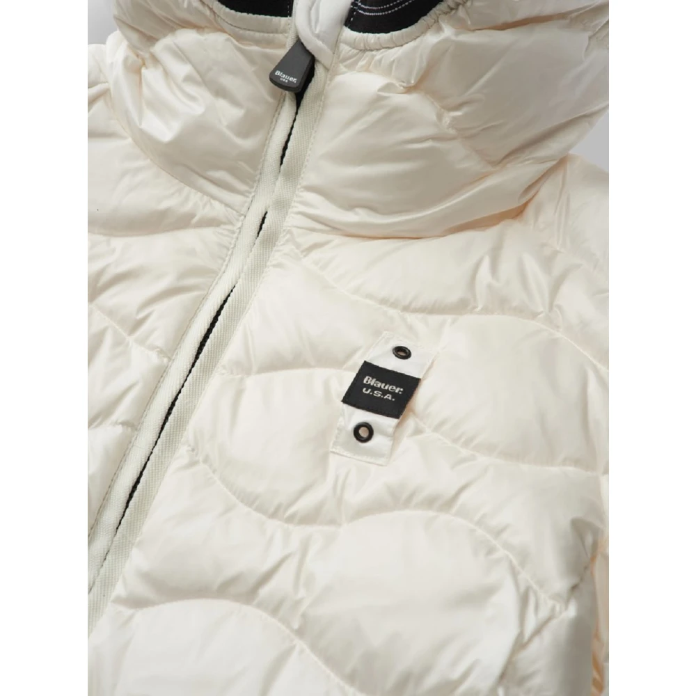 Blauer Witte Donsjas Horizontale Golven White Dames