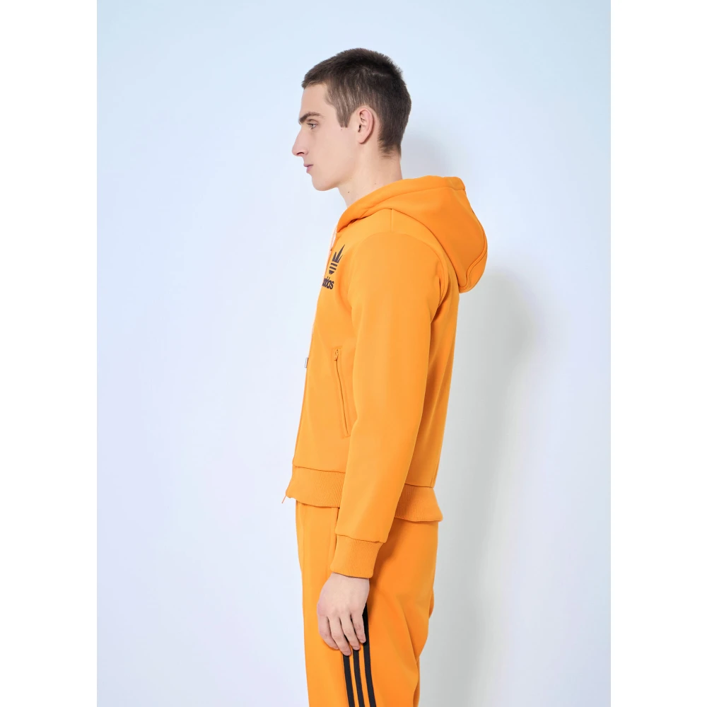 Adidas Logo Zip-Up Hoodie Sweatshirt Orange Heren