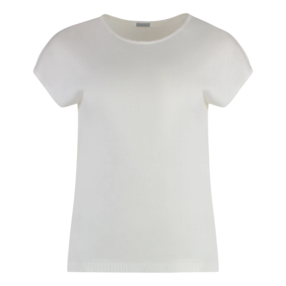 Malo Geribbelde Gebreide Katoenen T-shirt White Dames