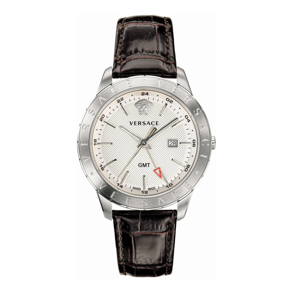 Versace Men's Brown/Silver Leather Steel Gmt Watch
