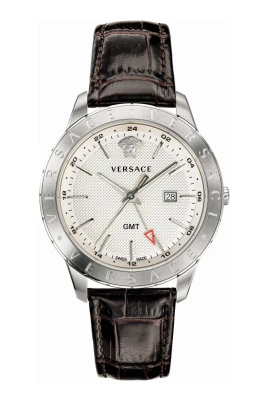 Brun Läder Silver Stål GMT Klocka