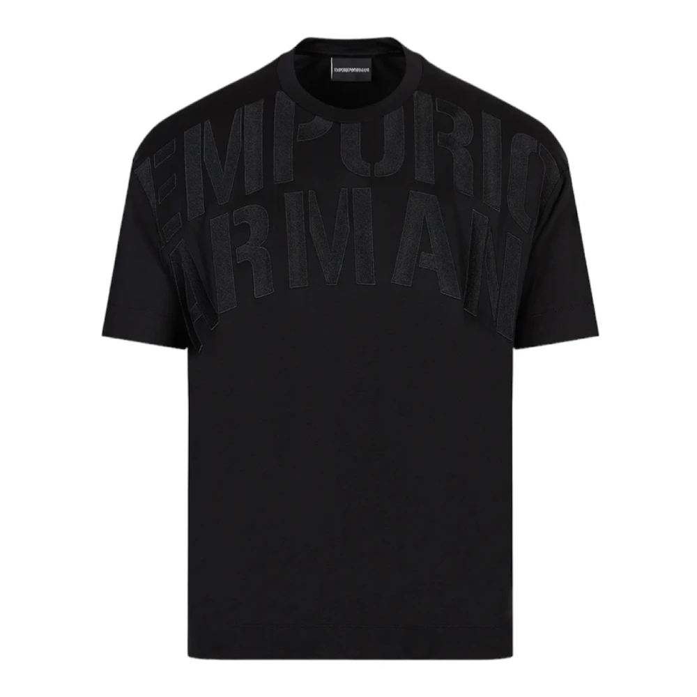 Emporio Armani Svart T-shirt med korta ärmar och broderad logotyp Black, Herr