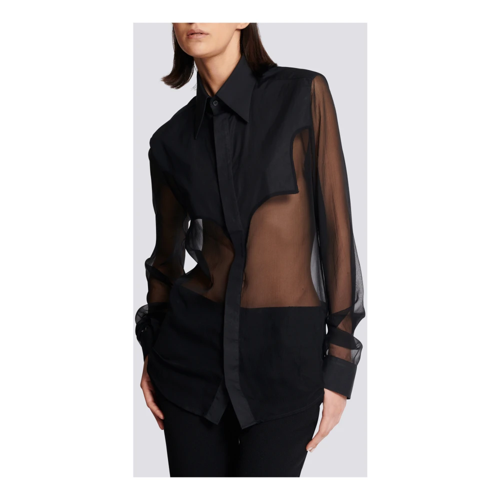 Balmain Zijden Western Overhemd Black Dames