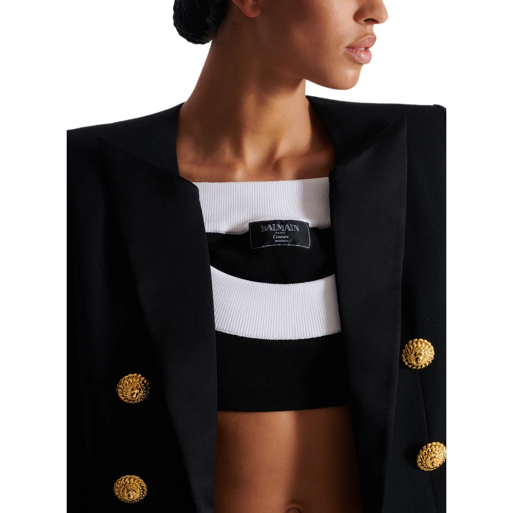 Balmain Geknipte grain de poudre rand-tot-rand jasje met 6 knopen Black Dames