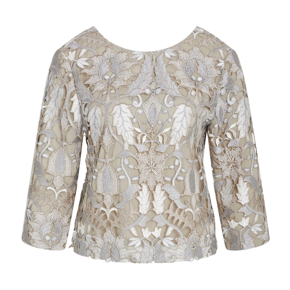 Bruuns Bazaar Women's Beige Elegant Silver Blouse With Embroidery - Blouses - M - Blouses & Shirts