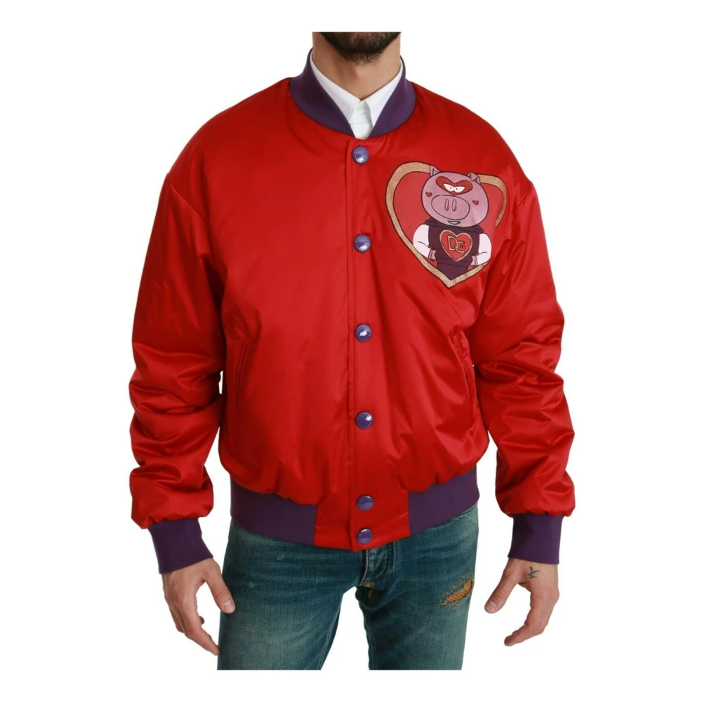 Dolce & Gabbana , Bomber Jackets, Male, Red, Xs, Unique Motive Bomber Jacket 2019 Collection